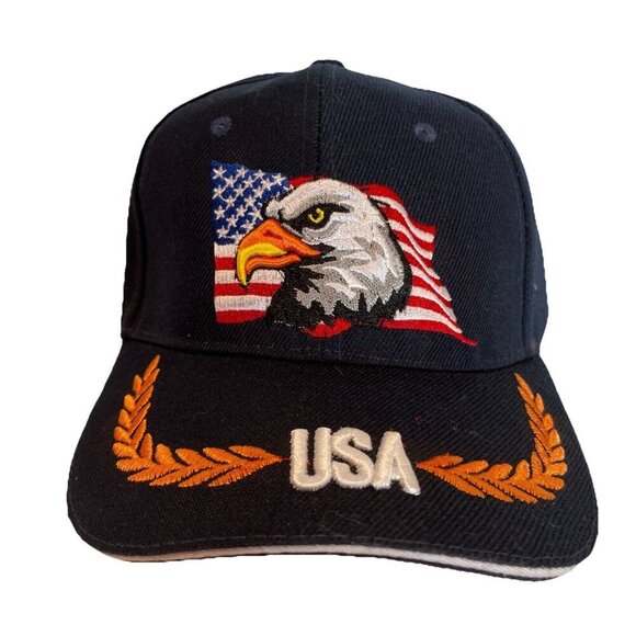 PATRIOTIC USA American Eagle Flag Baseball Cap Hat Navy Embroidered Adjustable - Picture 1 of 9
